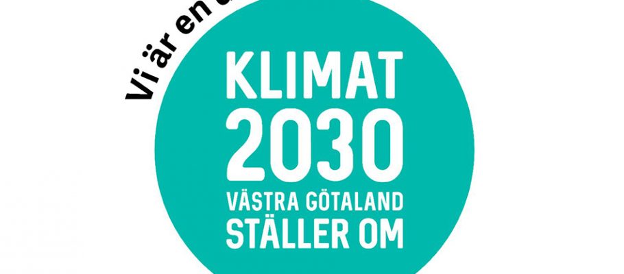 Skylt med texten Klimat 2030 Västra Götaland ställer om.