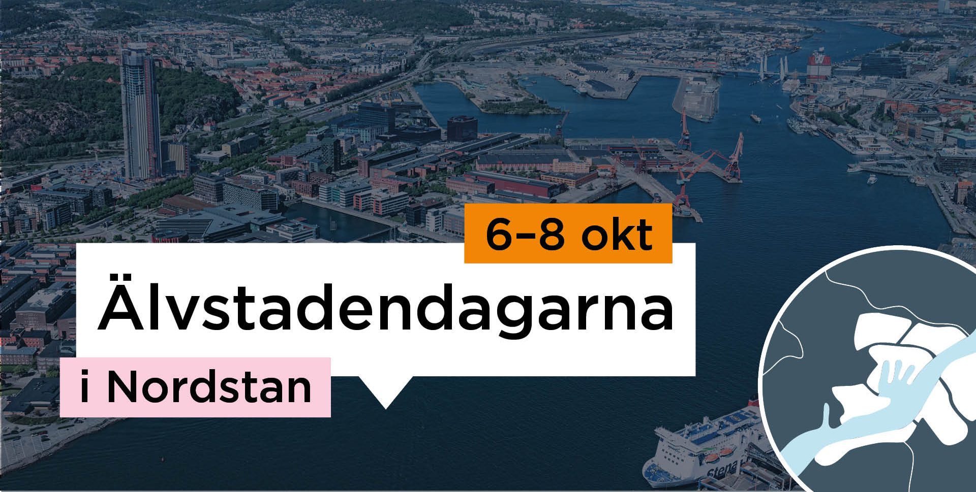 Vybild över Älvstaden med texten Älvstadendagarna 6-8 oktober i Nordstan.
